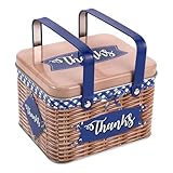 POPETPOP Rechteckige Metall Gebäckdose mit Griff Imitation Rattan Design Leichte Keksdose Tragbare Metalldose für Süßigkeiten und Kleine Aufbewahrung Blau Praktische Geschenkbox