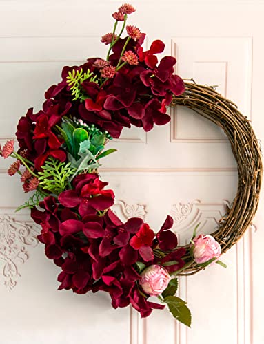 DuHouse Artificial Bigger Silk Hydrangea Flower Heads with Stem Realistic Fake Hydrangea Flower Bouquets for Wedding Home Party Garden Centerpiece Pack of 6(Burgundy) - Image 2