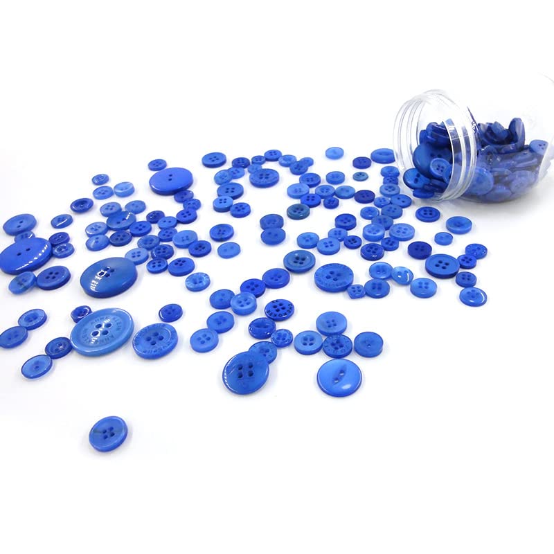 100 Pcs Resin Buttons 2 and 4 Holes Round Craft for Sewing DIY Crafts Children's Manual Button Painting, DIY Handmade Ornament (Blue)
