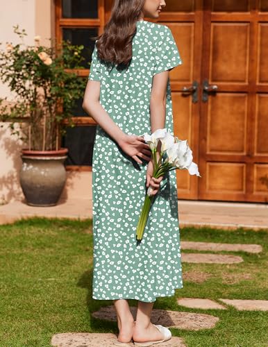 Image of Ekouaer Nightgown for Women Cotton Long Night Gown Short Sleeve Nightdress with Pockets Button Sleepshirt Soft Sleepwear