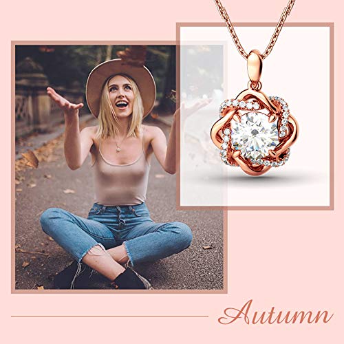 Jeulia Women S925 Sterling Silver Flower Necklace Chain White Diamond Pendant Necklace with Long Hollow Chain Mother’s Valentine's Day Jewelry Gift4