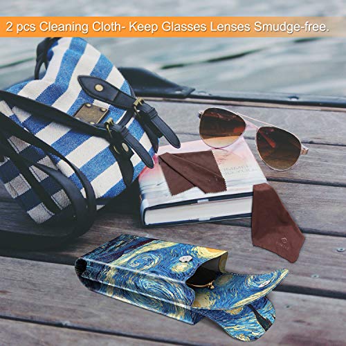Image of FINTIE Double Glasses Case with Carabiner Hook, Portable Vegan Leather Eyeglass Case Anti-scratch Sunglasses Pouch