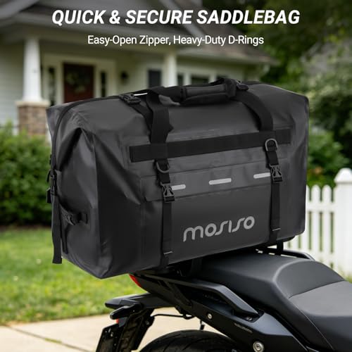 Bolsa de deporte impermeable MOSISO para motocicleta de 60L, gran capacidad, con correas para hombro, bolsillos con cremallera y 4 correas de liberación rápida, cierre enrollable, negra miniatura 5