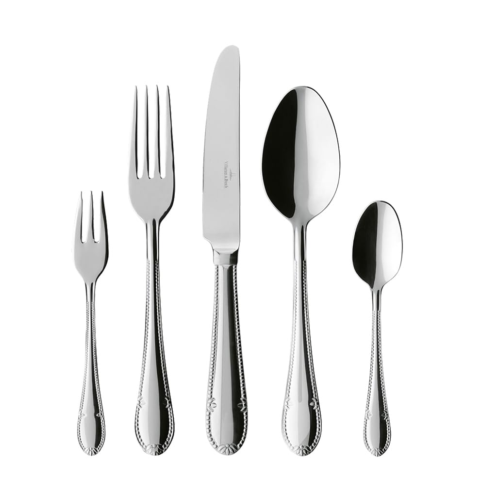 Villeroy & Boch - Mademoiselle Set di Posate 30 Pz. 30 Pezzi Argento,Platino, Lavabile in Lavastoviglie, 6 Persone, Forchette, Coltelli, Cucchiaio, Acciaio Inossidabile