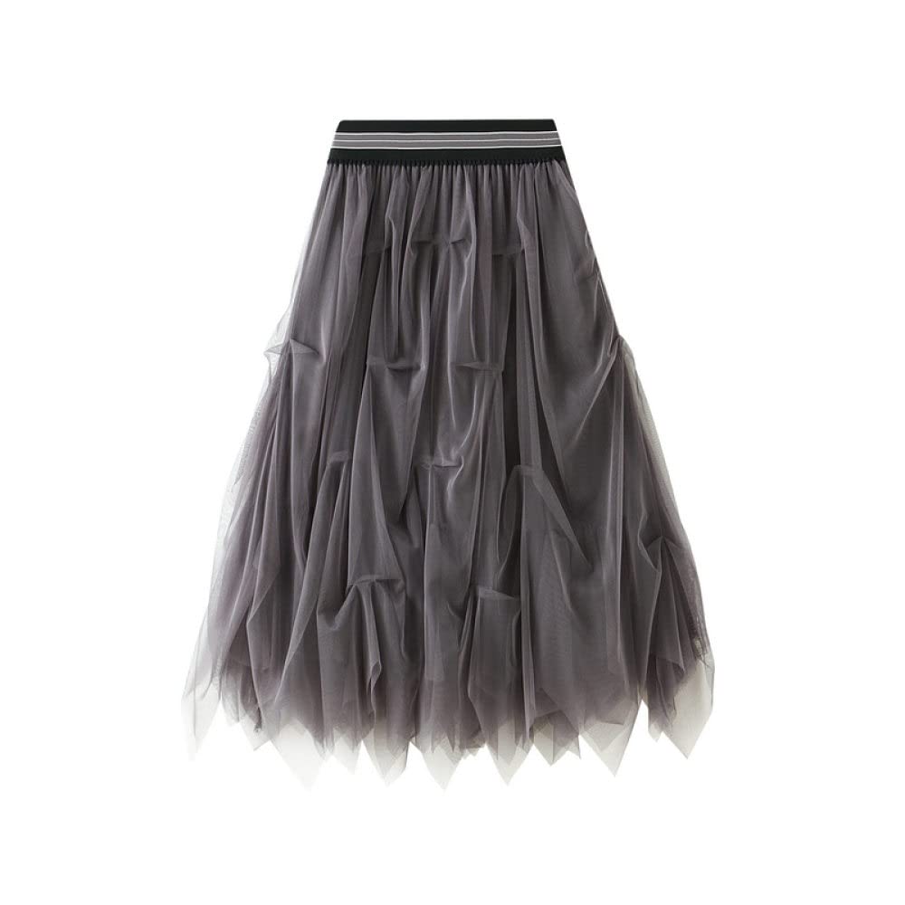 Faldas De Invierno para Mujer, Faldas para Mujer Falda De Malla Midi Faldas De Invierno Negras Falda De Talle Alto con Dobladillo Irregular Faldas Plisadas para(Grey)