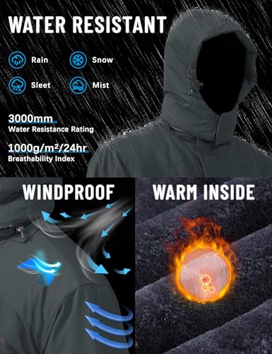 Image of TACVASEN Men's Winter Skiing Jackets Water Resistant Fleece Coats Insulated Thermal Snowboard Jacket Parka Raincoat with Hood