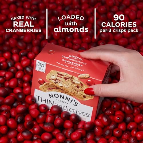 Nonni's THINaddictives Almond Thin Cookies - 3 Boxes Cranberry Almond Biscotti Cookie Thins - Almond Cookie - Sweet Crunchy & Chewy - Biscotti Individually Wrapped Cookie - Kosher Coffee Cookie 4.4 Oz