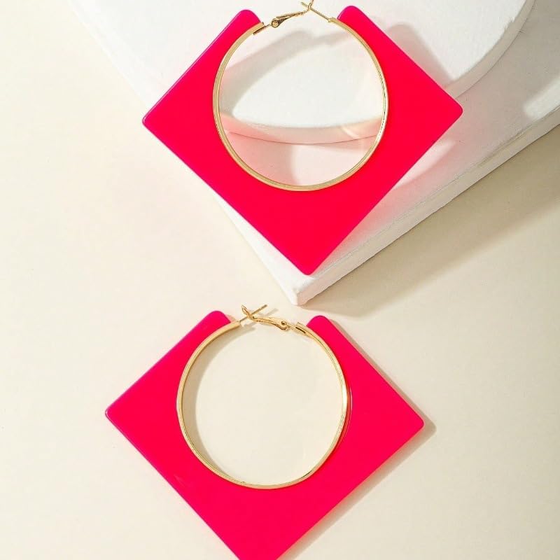 Acrylic Hoop Earrings for Women Large Square Neon Dangle Drop Earrings Statement Geometric Vintage Party Jewelry - Image 6