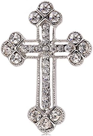 CHUYUN First Communion Gifts for Girls Boys Exquisite Cross Lapel Pin for Women Men Silver Clear Crystal Rhinestone Cross Brooch