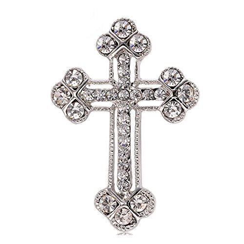 Chuyun First Communion Gifts For Girls Boys Exquisite Cross Lapel Pin For Women Men Silver Clear Crystal Rhinestone Cross Brooch #TOP21
