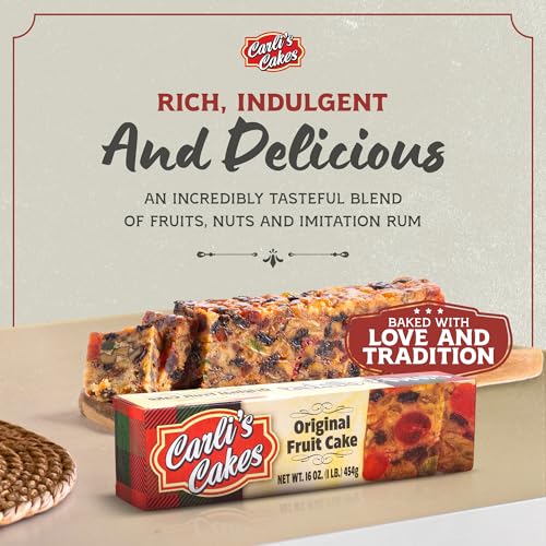 Carli’s Cakes Original Fruit Cake - 1lb, Freshly Baked Traditional Fruitcake Recipe with Raisins, Cherries, Pineapples, Nuts, Imitation Rum Grandma’s Fruit Cake, Delicious Holiday and Christmas Gift