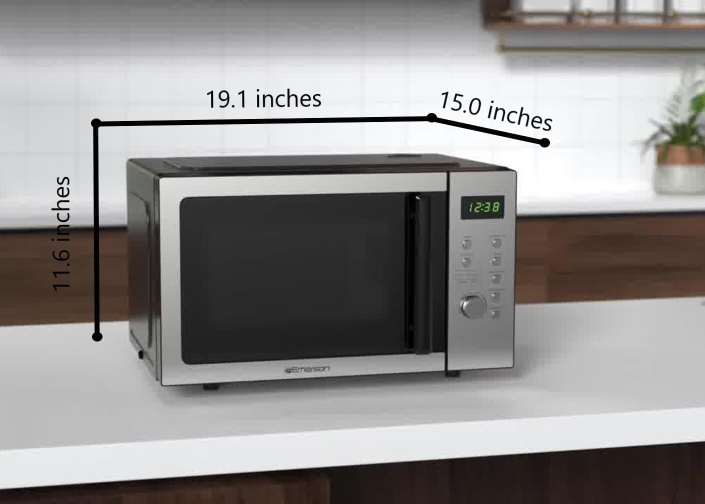 Emerson MW9005SS-A Compact Countertop Microwave Oven with Push Button Control, LED Display, 900W, 5 Power Levels, 6 Auto Menus, Glass Turntable and Child Safe Lock, 0.9 Cu. Ft., Stainless Steel