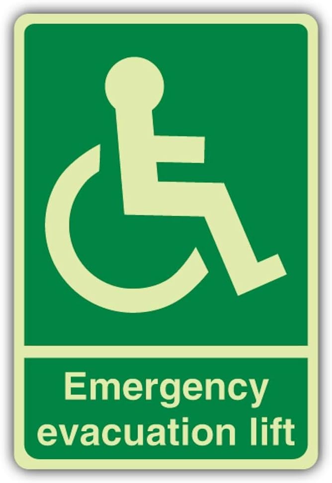 V Safety Photoluminescent Emergency Evacuation Lift Safety Sign - 200 x 300 mm - Self Adhesive Vinyl - Triple Glow