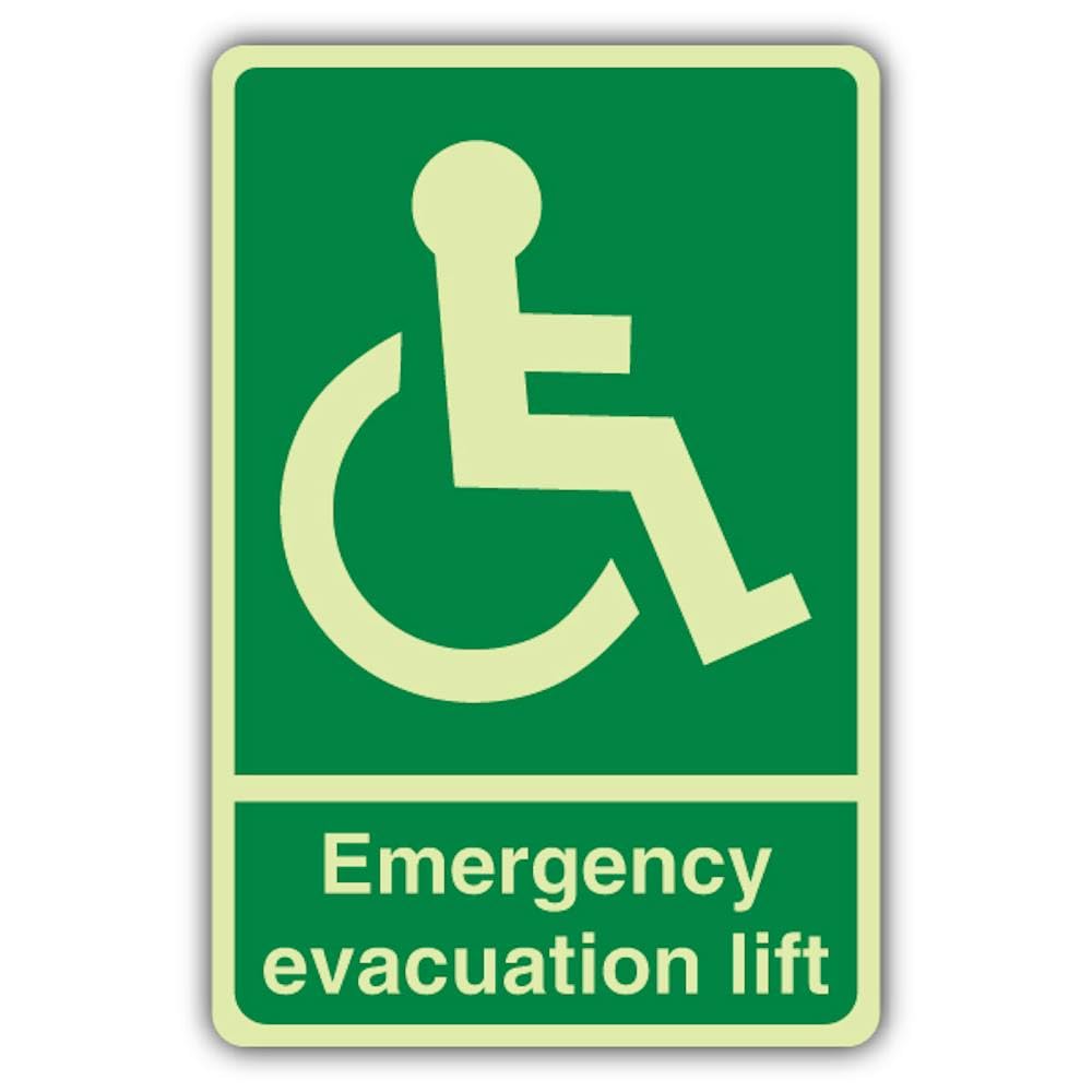 V Safety Photoluminescent Emergency Evacuation Lift Safety Sign - 200 x 300 mm - 1.2mm Rigid Plastic - Triple Glow