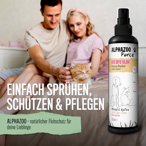 alphazoo ByeByeVloh Anti Floh-Spray 500 ml – Natürliches Flohmittel für Hunde, Katzen & Pferde – Mit Sofortwirkung & Langzeit-Flohschutz – Gegen Flöhe, Läuse & Parasiten – Juckreiz lindernd
