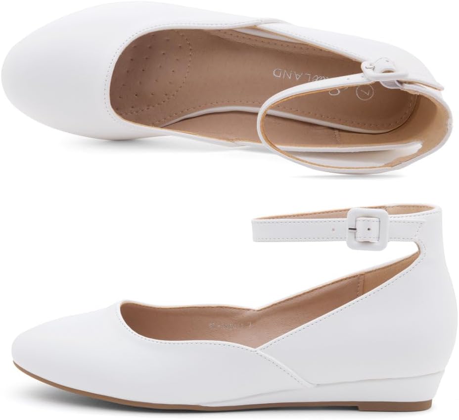 Shoe Land Women’s Flats – Dressy & Comfortable Slip-On Shoes with Low Wedge & Ankle Strap | Round Toe Ballet Flats for Work, Office, Party & Business Casual - Image 3