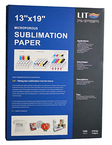 LIT Sublimation Paper 13x19 inch, 100 Sheets,110gsm - For any Inkjet Printers With Sublimation Inks, DT110BLU, white blue