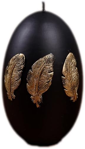 Kerze Osterei Deko Osterkerze großes Ei schwarz Feder Gold 120/210 BIG