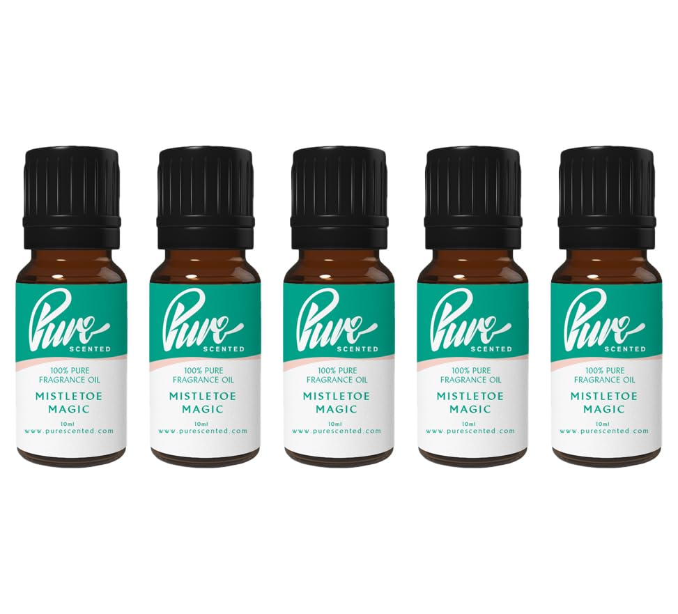 Pure Scented 50ml Fragrance Oils - 5 x 10ml Suitable for Candles, Soaps, Slime, Diffusers, Cosmetics, Wax Melts, Designer (5 x 10ml, Mistletoe Magic)