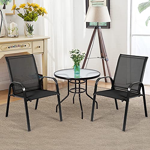 Image of Giantex Set of 2 Patio Chairs, Outdoor Camping Chairs with Breathable Fabric, 2 Piece Garden Chairs with Armrest High Backrest for Garden Patio Pool Beach Yard Space Saving, Black