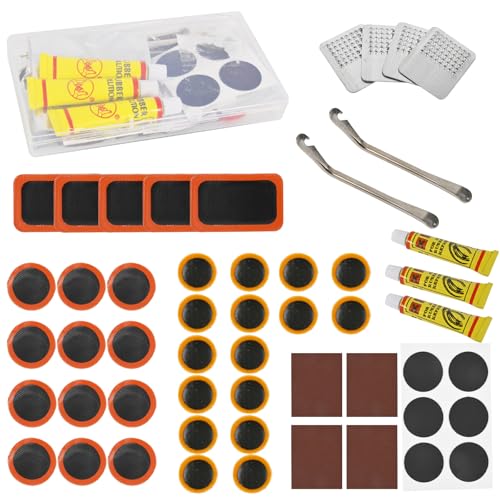Bicycle Tire Repair Kit, Bicycle Inner Tube Repair Kit - Contains 39 Vulcanized Patches, Metal Lever, Suitable for Motorcycle Electric Bicycle Scooter Mountain MTB BMX Bike