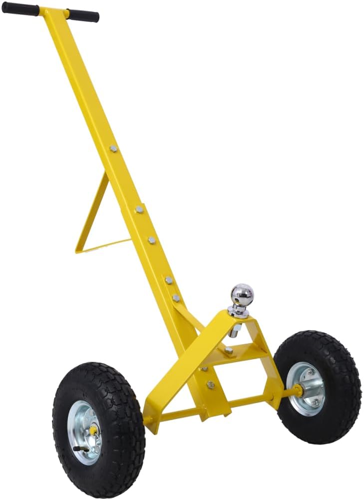 Trailer Dolly with 10" Pneumatic Tires, 600 Lb. Maximum Tongue Weight Capacity, Portable Trailer Dolly with 2 Inch Ball, Trailer Mover 1 7/8 Ball Hitch Mover for Moving Car RV Boat (Yellow)