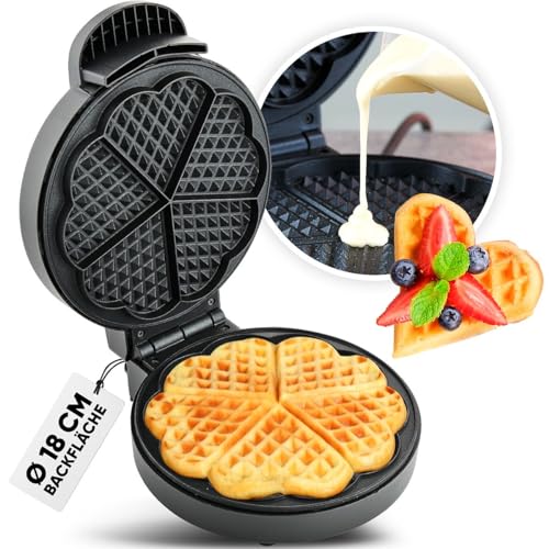 Foto von Bomann® Waffeleisen mit Ø 18cm antihaftbeschichteter Backfläche | Waffeleisen Herzform | mit stufenlos einstellbaren Bräunungsgrad & Backampel | Waffle Maker mit Edelstahleinlage | 1000W | WA 1365 CB