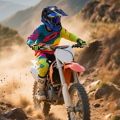 Image of Youth Kids Dirt Bike Helmet for Boys & Girls,F001 Full Face Motorcycle Helmet for Off-Road ATV Street Riding Four Wheeler Mountain Bike with Goggles Gloves,DOT Approved