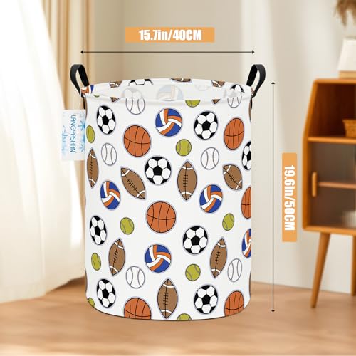 Image of Round Laundry Basket Collapsible Storage Hamper Organizer Colorful Balls | Waterproof Canvas Foldable Baskets with sturdy Handles Multi-scene Organizer for Home Play Bedroom Gift Bin