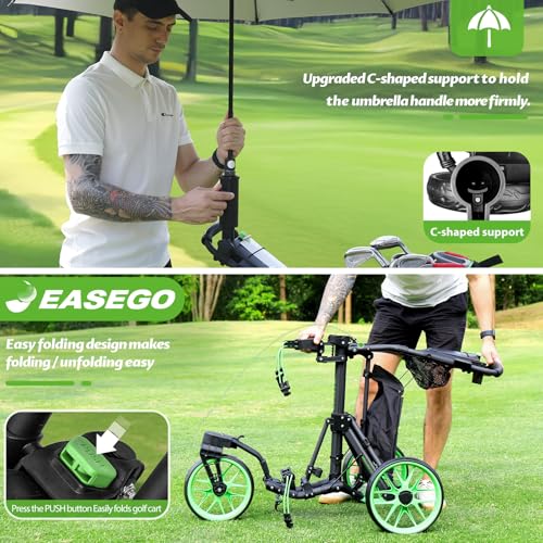 Image of EASEGO Golf Push Cart 3 Wheel : 360 Swivel Front Wheels Golf Walking Carts