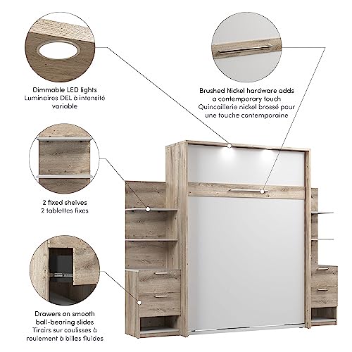 Bestar Cielo Murphy Bed With Nightstands And Floating Shelves In Rustic Brown And White, Sleeping Arrangement For Multipurpose Room, Queen #TOP5