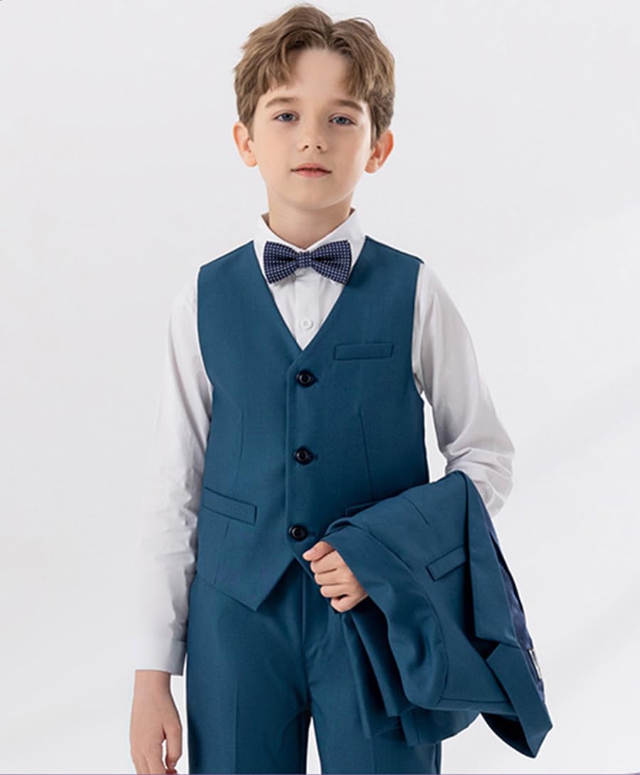 Traje de 3 piezas para niños, traje de portador de anillos de boda, chaleco, blazer y pantalones, traje de esmoquin con solapa de pico con lazo