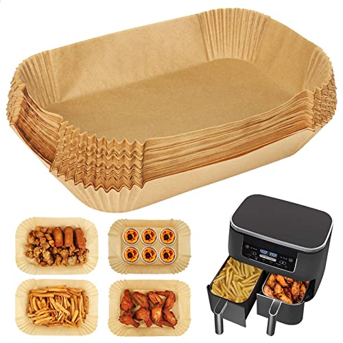 GINOYA Forros de papel para freidora de aire para Ninja AF300UK AF400UK, papel rectangular de grado alimenticio para horno de barbacoa de doble zona para freidora de aire de microondas vaporizador