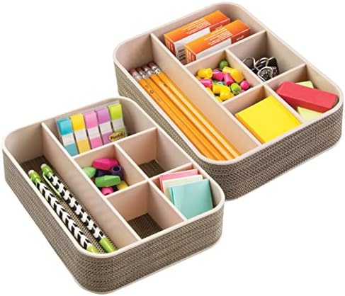 mDesign Desk Tidy - Store Paper Clips, Sticky Notes, Notepads, Pens and Pencils - 6 Desk Storage Compartments - Desk Organiser for Perfect Organisation in The Office or at Home - Bronze