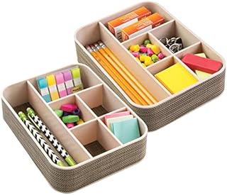 mDesign Desk Tidy - Store Paper Clips, Sticky Notes, Notepads, Pens and Pencils - 6 Desk Storage Compartments - Desk Organiser for Perfect Organisation in The Office or at Home - Bronze