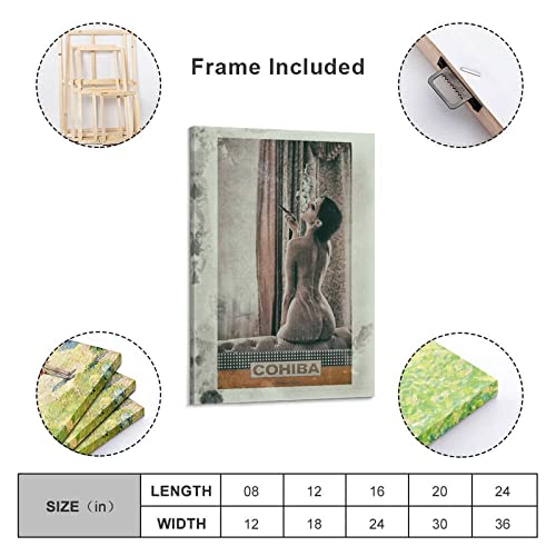 Cohiba Cuban Cigar Sexy Lady Retro Posters Canvas Painting Posters And Prints Wall Art Pictures For Living Room Bedroom Decor 24X36Inch(60X90Cm) Frame-Style-1 #TOP1