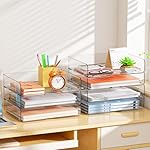 YKLSLH 4 Trays Paper Organizer Letter Tray - Acrylic Desk File Organizer, Stackable Clear Paper Holder Sorter Office Organizer for Letter/A4, Office File Ipad Books Notes Etc - Image 4