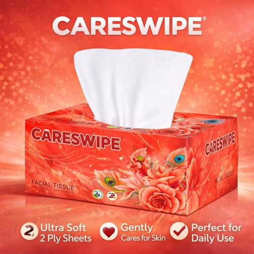 Image of Tissue Paper Box | 600 Pulls | 6 Packs x 100 Pulls | Soft & Absorbent Facial Tissue | 2 Ply Gentle Face Tissue for Home, Office & Car Use