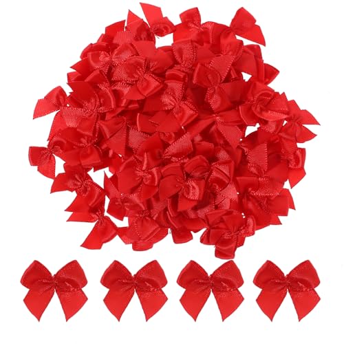 Mini Bows, 100 Pcs 1 Inch Small Red Bows Satin Ribbon Bows Tiny Premade Bows for DIY Sewing Crafts Gift Wrapping Basket Wedding Birthday Christmas Party Scrapbooking Decorations