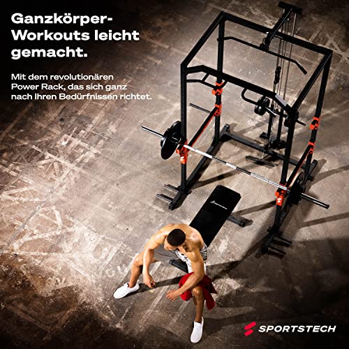 Sportstech Power Rack + Klimmzugstange | Sprossenwand, Squat Rack mit Latzug + 2X Griffe | App mit On Demand Kursen… – Bild 3