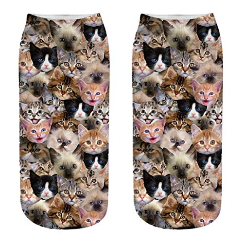 Luckywaqng Chaussettes de bande dessinée fou mignon coloré cheville coupe nouveauté 3D bas femmes chaussettes chat chaussettes couple chaussettes chaussettes pour lui et vous, h, taille unique Cover