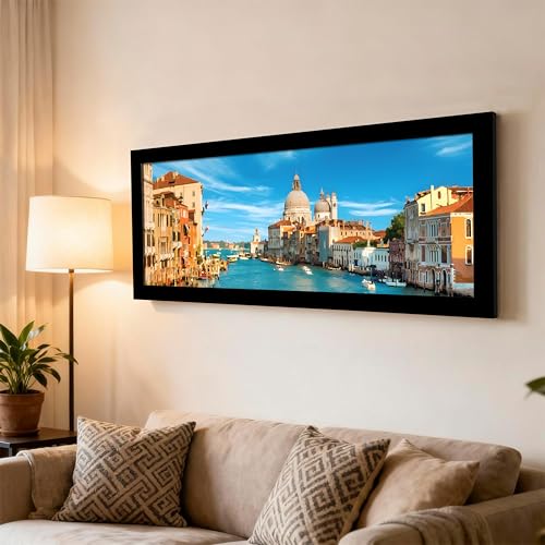 Image of PAINTINGMANTRA Venice City River View Summer Vacation Wall Art Framed Luxury Paintings for Home Decoration, Living room, Bedroom and Office Decoration (99x38 CM)