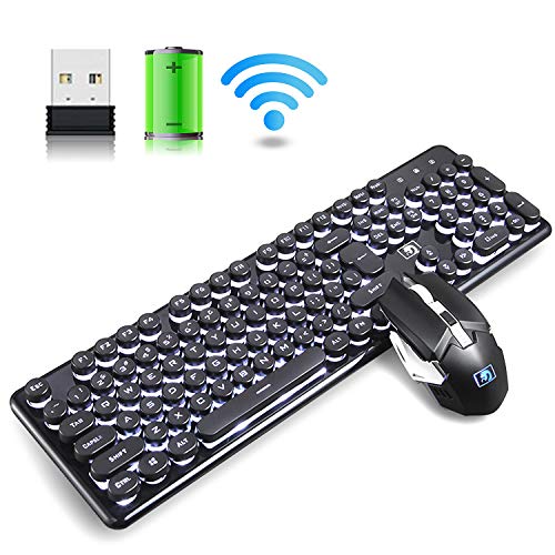 Clavier et souris sans fil rechargeable 2,4 G, batterie au lithium de grande capacité 4800 mAh, sensation mécanique, jeu de clavier de jeu rétroéclairé + souris rechargeable 2400 DPI + tapis de souris