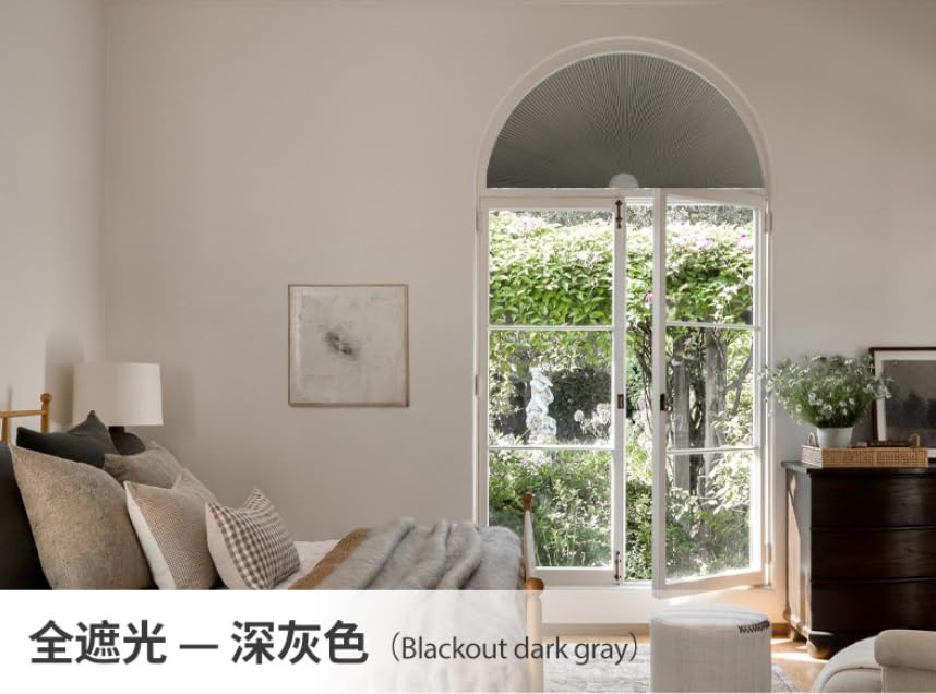 Full Blackout Blinds Arch Window Shade Light Filtering Pleated Shade Half Circle Self Adhesive Fabric Blinds Room Darkening Shades Stick on Easy Install (1, Gray, 24IN*48IN (60CM*120CM))