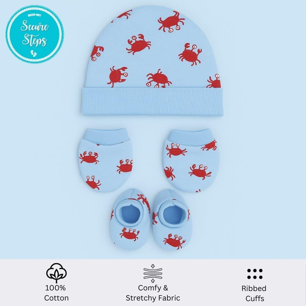 Secure Steps New Born Baby Girl Cap Mittens & Booties Set – Pack of 2 | 100% Cotton Essentials for Infants 0-6 Months | Soft Caps Hand Gloves & Booties Combo for Gifting - Image 3 thumbnail