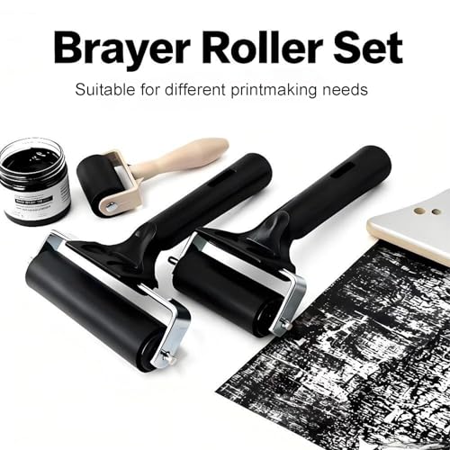 image for Ortnuzk 3-Pack Hard Rubber Brayer Rollers, 1.4/2.4/4 Inch for Printmak