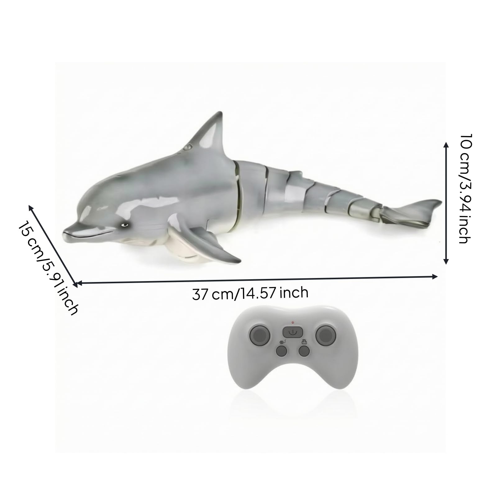 predolo Giocattolo con Corpo Snodato Luminoso Telecomandato Impermeabile Giocattolo Radiocomandato a Forma di per Bagno, Giochi Estivi, Grigio
