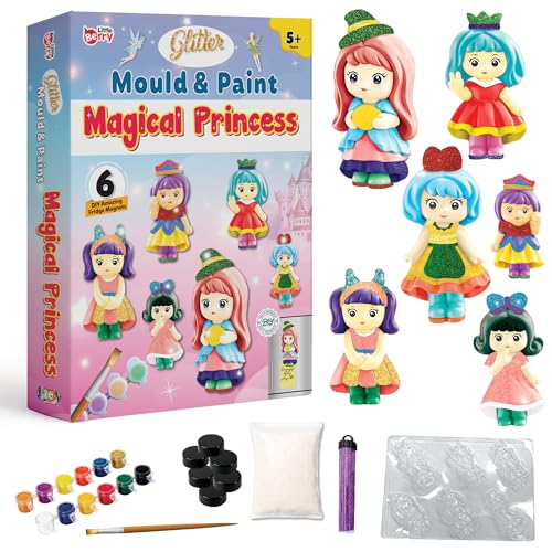 Image of Little Berry DIY Art and Craft Items | Mould & Paint Princess Craft Set | Make 6 Glitter Fridge Magnets | Fun Art & Craft Kit for Girls & Boys 3-10 Years | DIY Crafting Toys & Gifts for Children