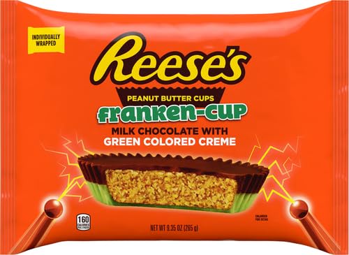 Miniatura 2 de REESE'S Franken-Cup - Mantequilla de maní de chocolate con leche con tazas de crema verde, Halloween, bolsa de 9.35 onzas