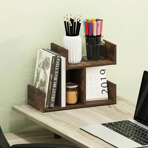 Image of Furinno HERMITE Desk Organizers and Accessories, 2-Tier U-Shape Office Organization Shelf, Desk Top Book Shelf, for Office Supplies, Office Desktop Accessories, Amber Pine